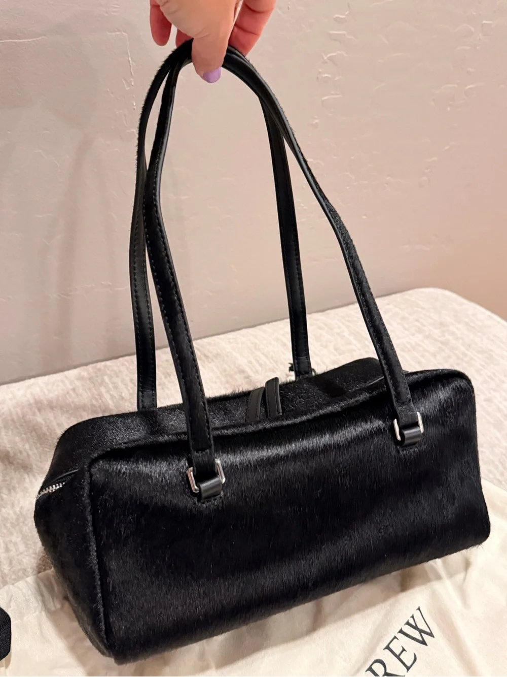 NWT J. Crew Black Delphine shoulder bag in calf hair #061